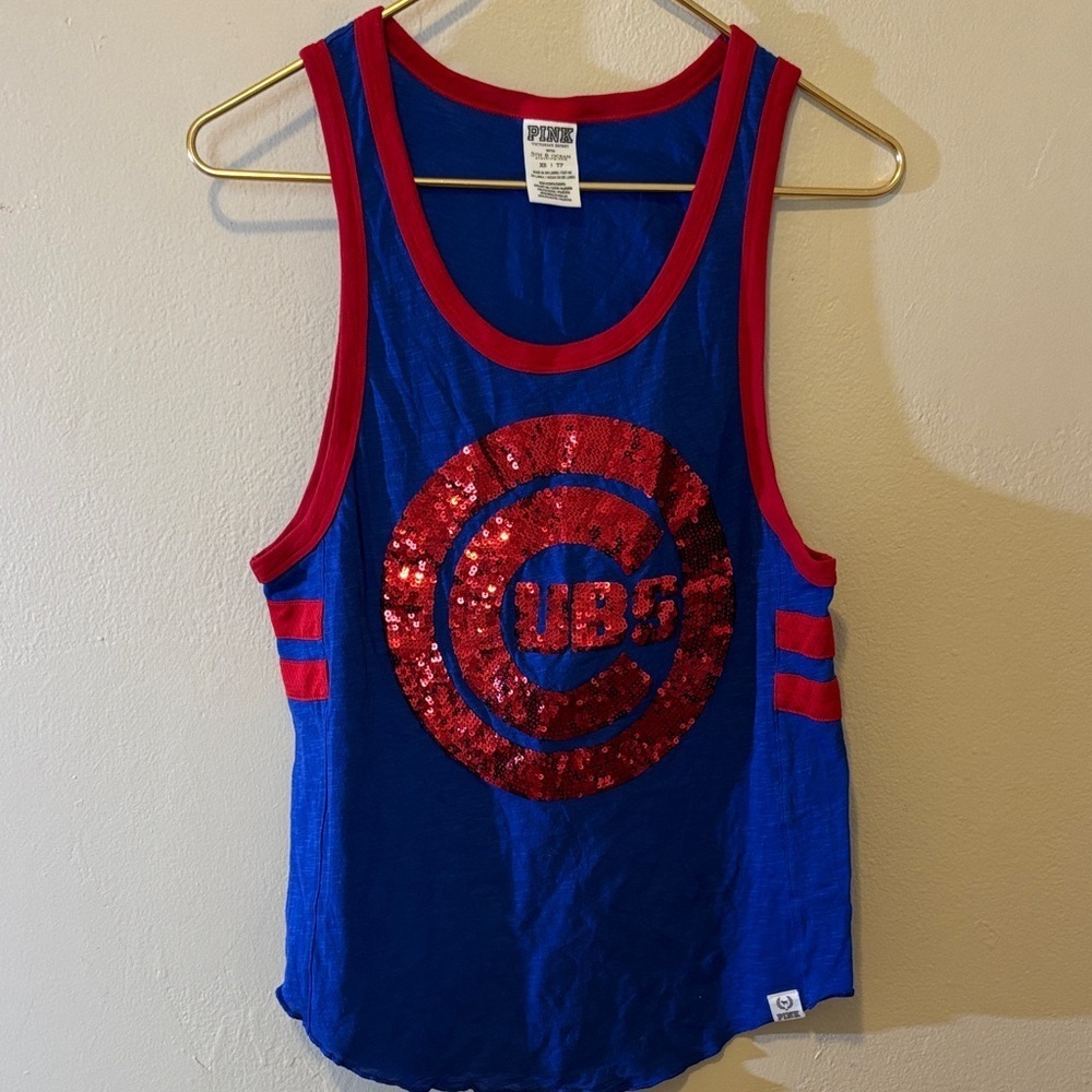 PINK Victoria's Secret Blue and Red Sequin Tank Top